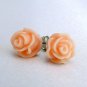 Handmade Rose Bud Post Earrings Studs - Peach Pink