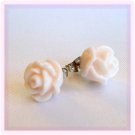 Handmade Rose Bud Post Earrings Studs - Pale Pink