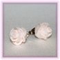 Handmade Rose Bud Post Earrings Studs - Pale Pink