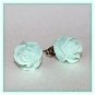 Handmade Rose Bud Post Earrings Studs - Pastel Light Green