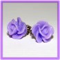Purple Rose Flower Post Earrings Studs Handmade