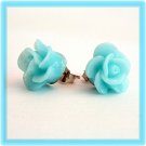 Light Blue Rose Flower Post Earrings Studs Handmade
