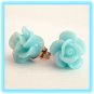 Light Blue Rose Flower Post Earrings Studs Handmade