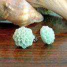 Handmade Dahlia Mum Post Earrings Studs - Pastel Green