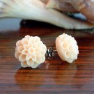 Handmade Dahlia Mum Post Earrings Studs - Peach