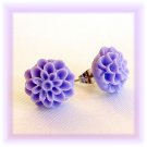 Handmade Dahlia Mum Post Earrings Studs - Purple