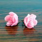 Pink Rose Flower with Glitter Post Earrings Studs Handmade