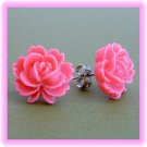 Hot Pink Rose Flower Handmade Post / Studs Earrings