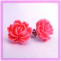Hot Pink Rose Flower Handmade Post / Studs Earrings