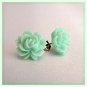 Pastel Light Green Rose Flower Handmade Post / Studs Earrings