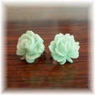 Pastel Light Green Rose Flower Handmade Post / Studs Earrings