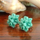 Green Flower Post Earrings Studs Handmade