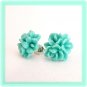 Green Flower Post Earrings Studs Handmade