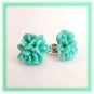 Green Flower Post Earrings Studs Handmade