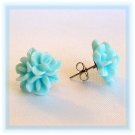 Pastel Light Blue Flower Post Earrings Studs Handmade