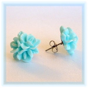 Pastel Light Blue Flower Post Earrings Studs Handmade