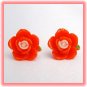 Red & Pale Pink Flower Post Stud Handmade Earrings