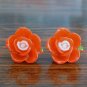 Red & Pale Pink Flower Post Stud Handmade Earrings