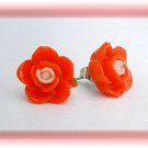 Red & Pale Pink Flower Post Stud Handmade Earrings