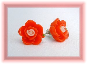 Red & Pale Pink Flower Post Stud Handmade Earrings