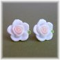 White with Pale Pink Core Flower Post Stud Handmade Earrings