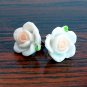 White with Pale Pink Core Flower Post Stud Handmade Earrings