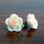 White with Pale Pink Core Flower Post Stud Handmade Earrings