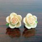 Ivory with Pale Pink Core Flower Post Stud Handmade Earrings