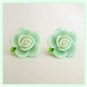 Pastel Green with White Core Flower Post Stud Handmade Earrings