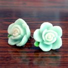 Pastel Green with White Core Flower Post Stud Handmade Earrings
