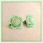 Pastel Green with White Core Flower Post Stud Handmade Earrings