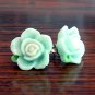 Pastel Green with White Core Flower Post Stud Handmade Earrings