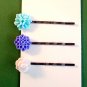 Handmade Blue Purple Pale Pink Mixed Flower Bobby Pins Hair Pins Trio
