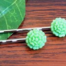 Glitter Lime Green Mum Flower Bobby Pins Hair Pins Handmade