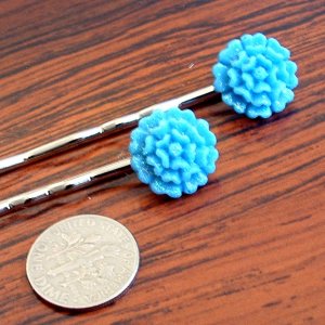 Glitter Light Blue Mum Flower Bobby Pins Hair Pins Handmade