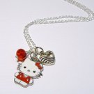 Handmade Hello Kitty Heart Red Crystal Pendant Necklace