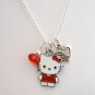 Handmade Hello Kitty Heart Red Crystal Pendant Necklace