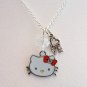 Handmade Hello Kitty, Love, Crystal Pendant Silver Necklace