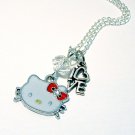 Handmade Hello Kitty, Love, Crystal Pendant Silver Necklace