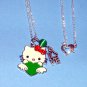 Handmade Hello Kitty with Green Heart and LOVE Pendant Silver Necklace