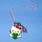 Handmade Hello Kitty with Green Heart and LOVE Pendant Silver Necklace