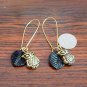 Gold Owl Bird with Black Glass Leaf on Kidney Wire Handmade Earrings