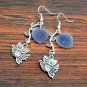 Silver Owl Bird and Purple Leaf with Branch Handmade Earrings