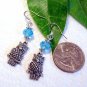 Silver Owl Bird with Blue Swarovski Crystals Earrings