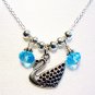 Silver Swan with Blue Swarovski Crystals Handmade Pendant Necklace