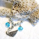 Silver Swan with Blue Swarovski Crystals Handmade Pendant Necklace