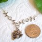Silver Owl Bird on Leaf Branch Pendant Handmade Necklace