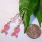 Pink Ribbon Breast Cancer Awareness Charm w/ Crystal Sterling Handmade Earrings