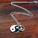 Yin Yang and  Peace Symbol Handmade Silver Necklace
