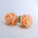 Handmade Rose Bud Post Earrings Studs - Pastel Green, Pink, Ivory, Peach Pink